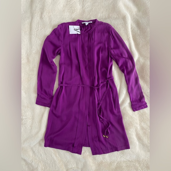 NWT Diane Von Furstenburg silk shirt dress in magenta | size 12 - Picture 1 of 8